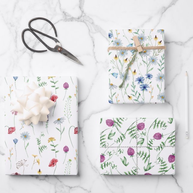 Elegant Wildflowers Wrapping Paper Sheet (Front)