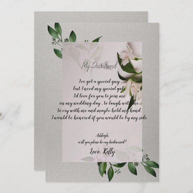 Elegant   will be my bridesmaid invitation (Front/Back)