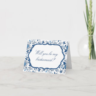 Elegant will you be my bridesmaid? Blue Proposal  Card