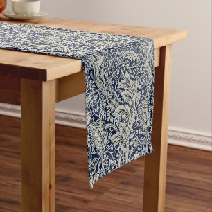 Elegant William Morris Floral Blue White Pattern Long Table Runner