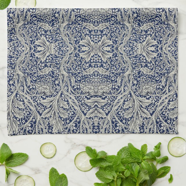 Elegant William Morris Floral Blue White Pattern   Tea Towel (Folded)