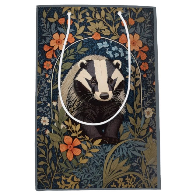 Elegant William Morris Inspired Badger Medium Gift Bag (Front)