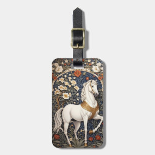 Elegant William Morris Inspired White Horse Luggage Tag
