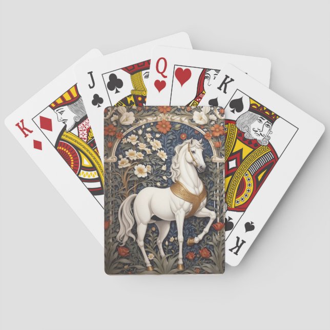 Elegant William Morris Inspired White Horse Playing Cards (Back)