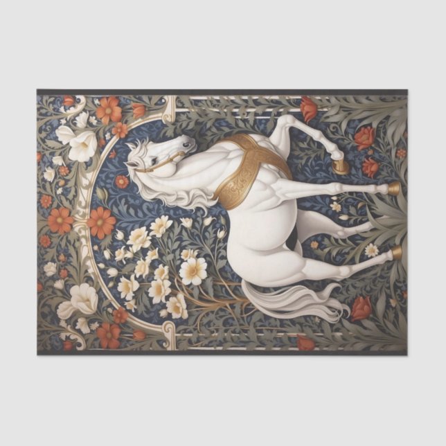 Elegant William Morris Inspired White Horse Tissue Paper (Front)