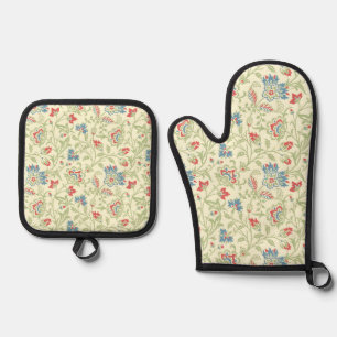 Elegant William Morris Renaissance Floral Oven Mitt & Pot Holder Set