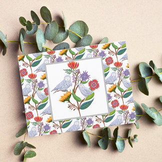 Elegant William Morris Style Owls With Sunflowers Postcard