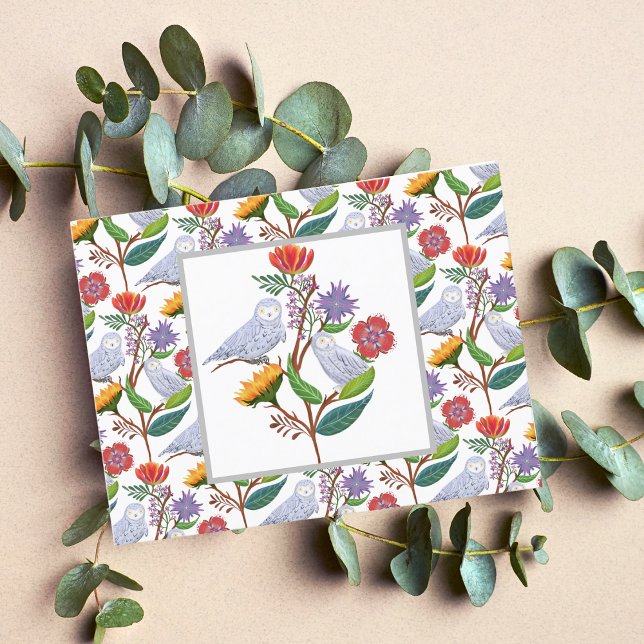 Elegant William Morris Style Owls With Sunflowers  Postcard (Creator Uploaded)