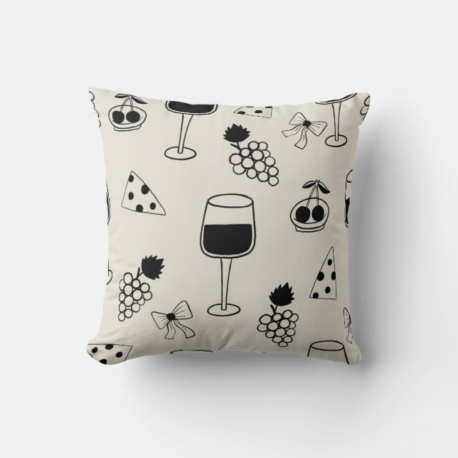 Elegant Wine and Cheese Pattern Cushion (Front)