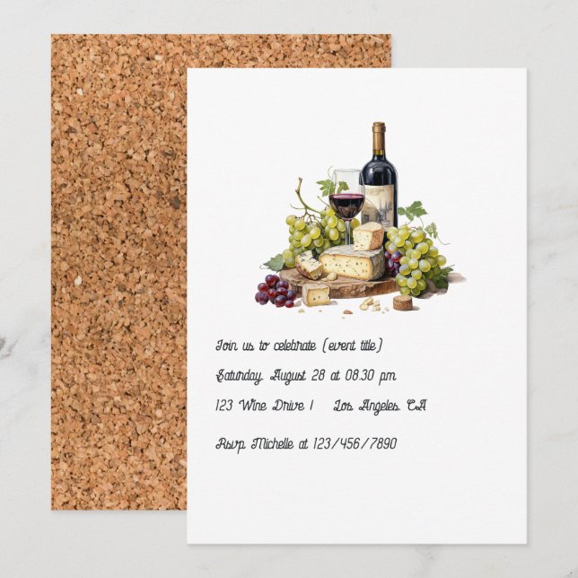 Elegant Wine and Cheese Tasting Party Invitation (Front/Back)
