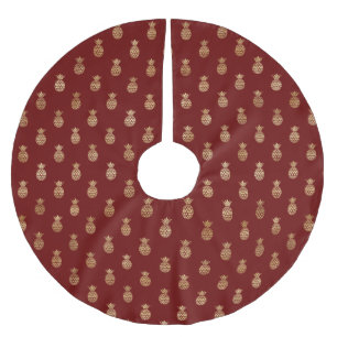 Elegant Wine and Gold Pineapples Brushed Polyester Tree Skirt