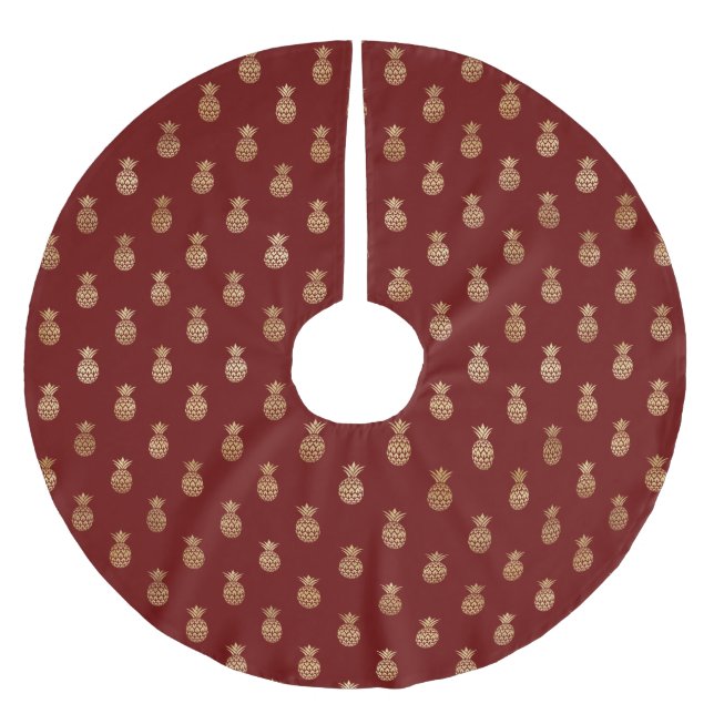 Elegant Wine and Gold Pineapples Brushed Polyester Tree Skirt (Front)