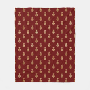 Elegant Wine and Gold Pineapples Fleece Blanket