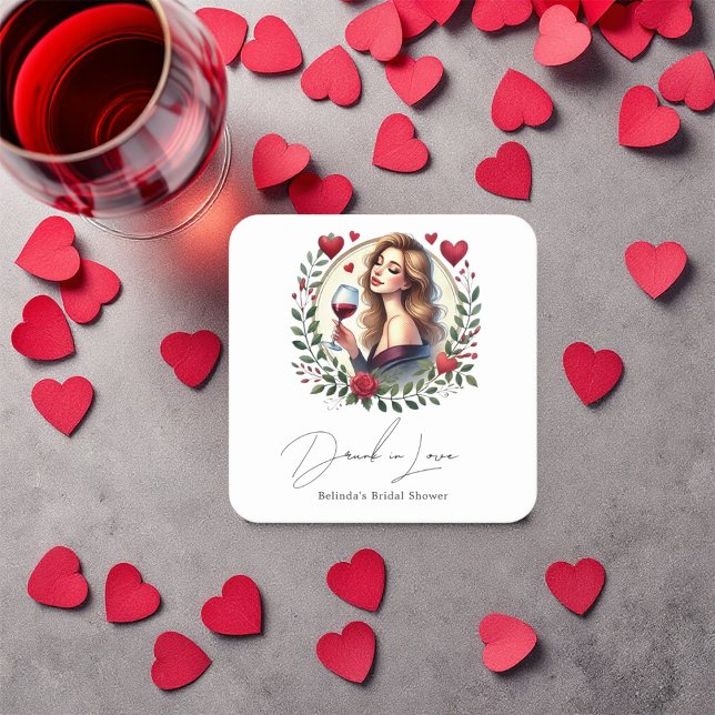 Elegant Wine Drunk in Love Bridal Shower Square Paper Coaster (Elegant Wine Drunk in Love Bridal Shower Square Paper Coaster)