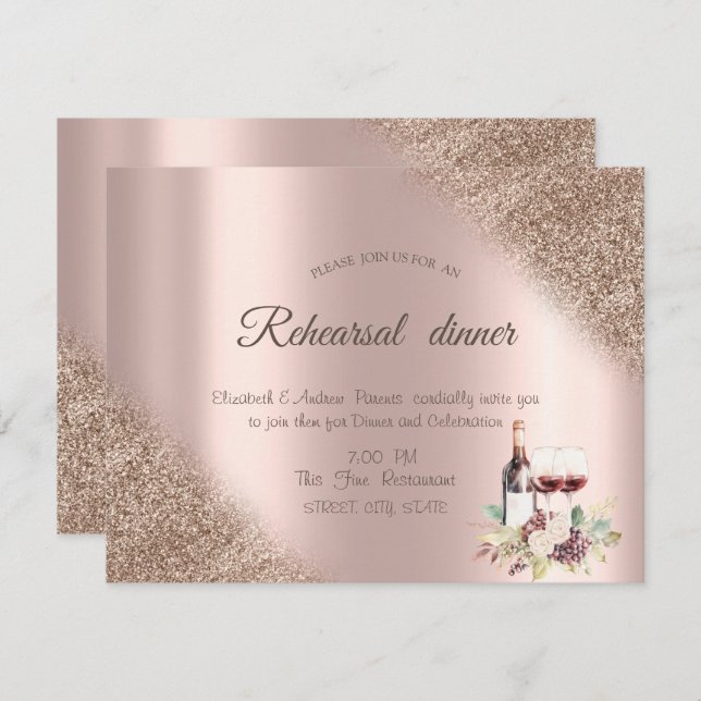Elegant Wine Grapes Rose Gold Glitter  Invitation (Front/Back)