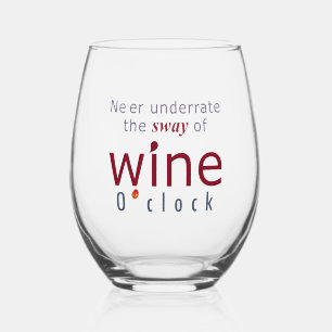 Elegant "Wine O'clock" Grape and Wine Drop Sway Stemless Wine Glass