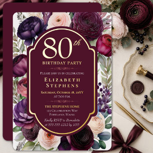 Elegant Wine Ranunculus 80th Birthday Gold