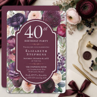 Elegant Wine Ranunculus Floral 40th Birthday Party