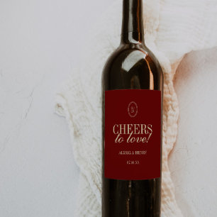 Elegant Wine Red "Cheers to Love" Wedding Label