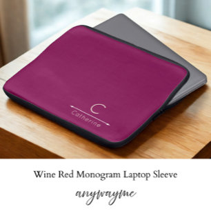 Elegant Wine Red Monogram Laptop Sleeve