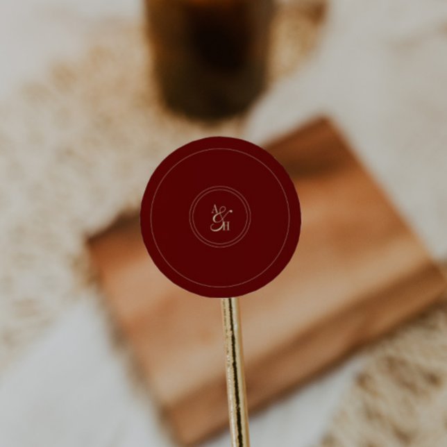 Elegant Wine Red Monogram Wedding Initials Classic Round Sticker (Creator Uploaded)