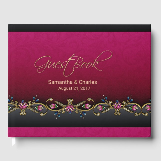 Elegant Wine Red Wedding Guest Book (Front)