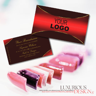 Elegant Wine Red with Gold Border and Logo Stylish Business Card