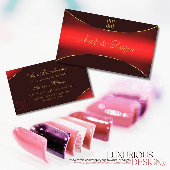 Elegant Wine Red with Gold Border and Monogram Business Card (Creator Uploaded)