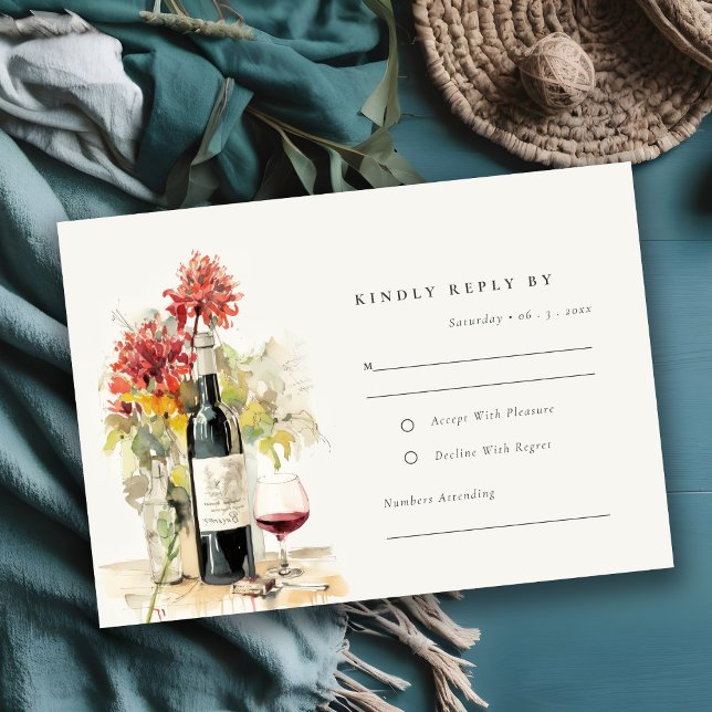 Elegant Wine Red Yellow Floral Bunch Wedding RSVP Card (Creator Uploaded)