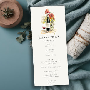 Elegant Wine Red Yellow Floral Wedding Program Invitation