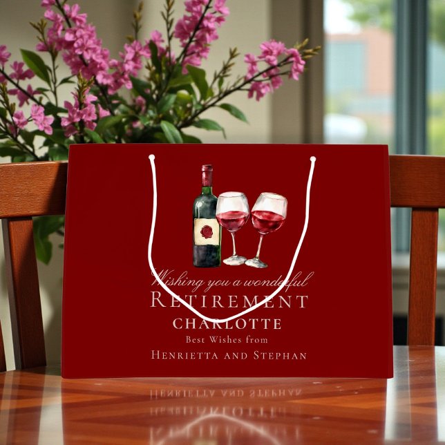 Elegant Wine Retirement Text Design Large Gift Bag (Creator Uploaded)