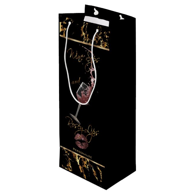 Elegant Wine Sips and Rosey Lips - Thank You Wine Gift Bag (Back Angled)