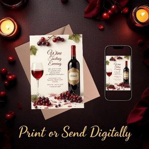 Elegant Wine Tasting Party Invitation with QR Code