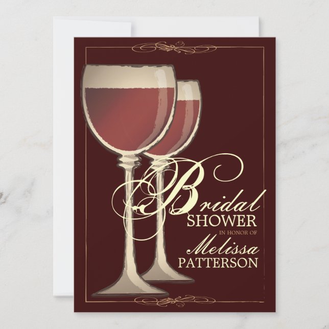 Elegant Wine Themed Bridal Shower Invitation (Front)