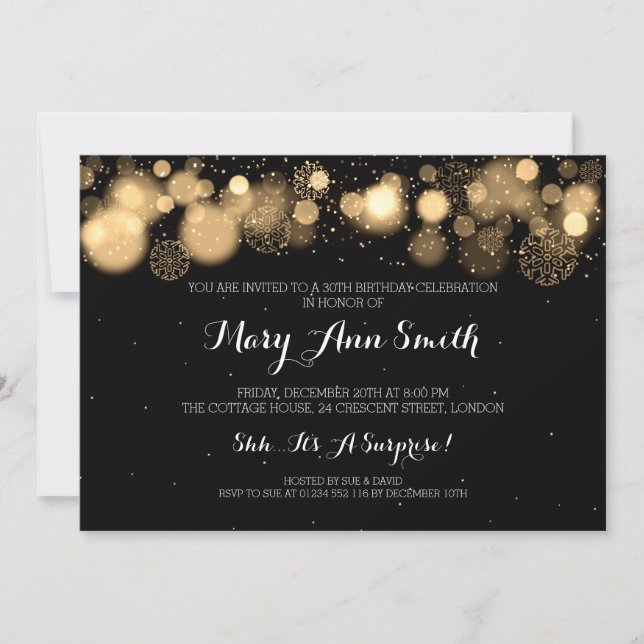 Elegant Winter 30th Birthday Party Gold Invitation (Front)