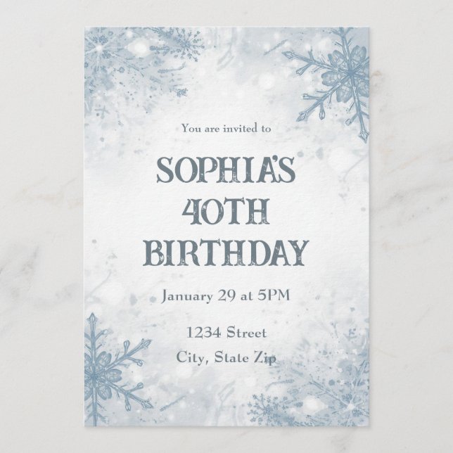 Elegant Winter 40th Birthday Invitation – Frosted (Front)
