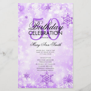 Elegant Winter 50 Birthday Program Purple Menu