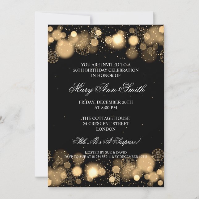 Elegant Winter 50th Birthday Party Gold Invitation (Front)