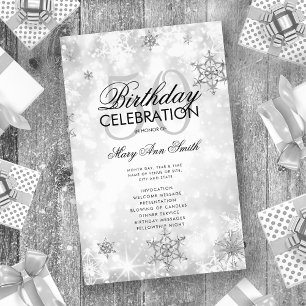 Elegant Winter 50th Birthday Program Silver Menu