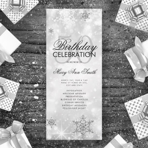 Elegant Winter 50th Birthday Program Silver Menu Invitation