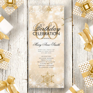 Elegant Winter 60th Birthday Program Gold w/ Menu Invitation