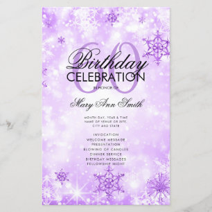 Elegant Winter 60th Birthday Program Purple Menu