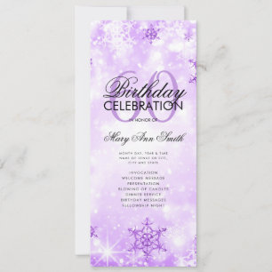 Elegant Winter 60th Birthday Program Purple Menu Invitation