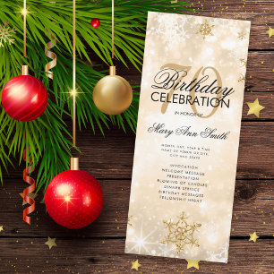 Elegant Winter 70th Birthday Program Gold w/ Menu Invitation