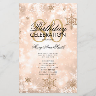 Elegant Winter 80 Birthday Program Rose Gold Menu