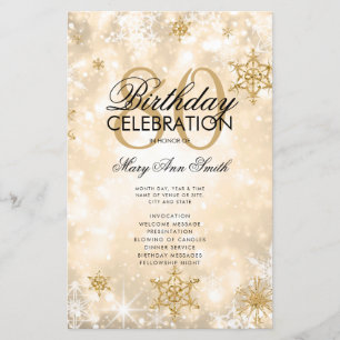 Elegant Winter 80th Birthday Program Gold w/ Menu