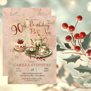 Elegant Winter 90th Birthday Par-Tea Party Invitation