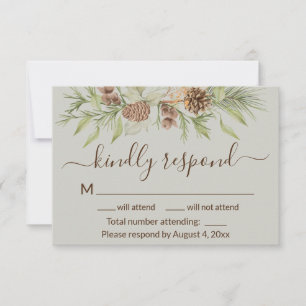 Elegant Winter Beige Pine Wedding RSVP Card