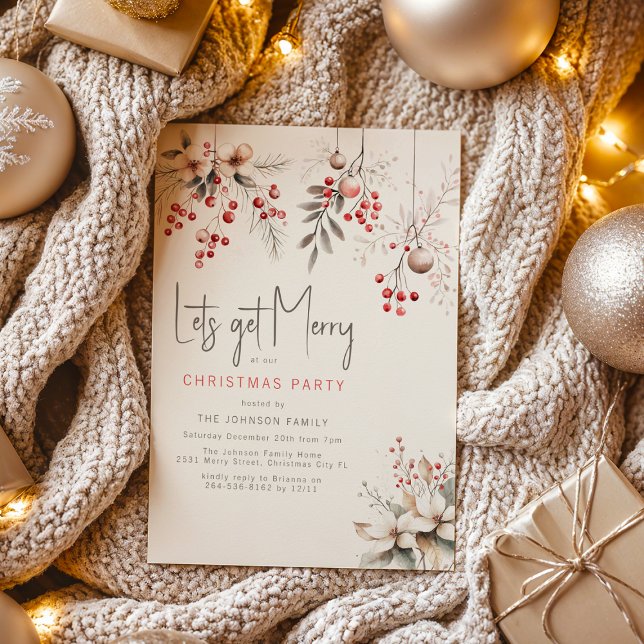 Elegant Winter Berries & Florals Christmas Party Invitation (Creator Uploaded)
