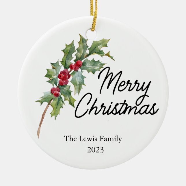 Elegant Winter Berries Holiday Party  Ceramic Tree Decoration (Front)